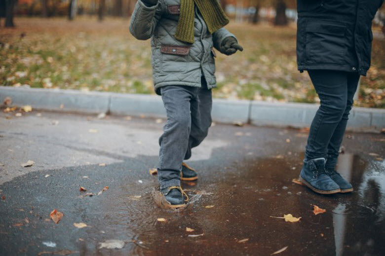 Actividades con lluvia-Pie de niño pisando un charco